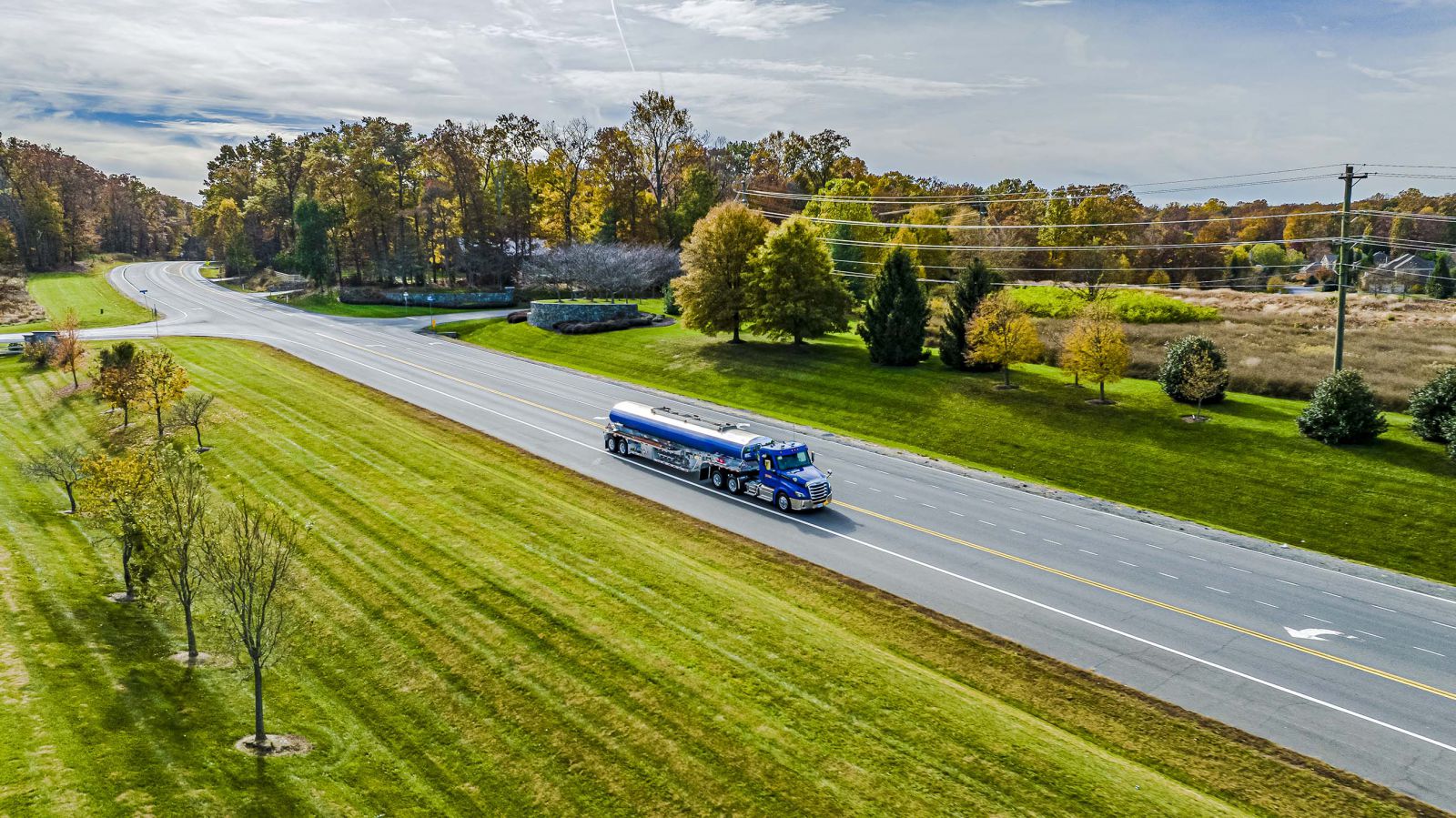 Fuel delivery truck driving on road