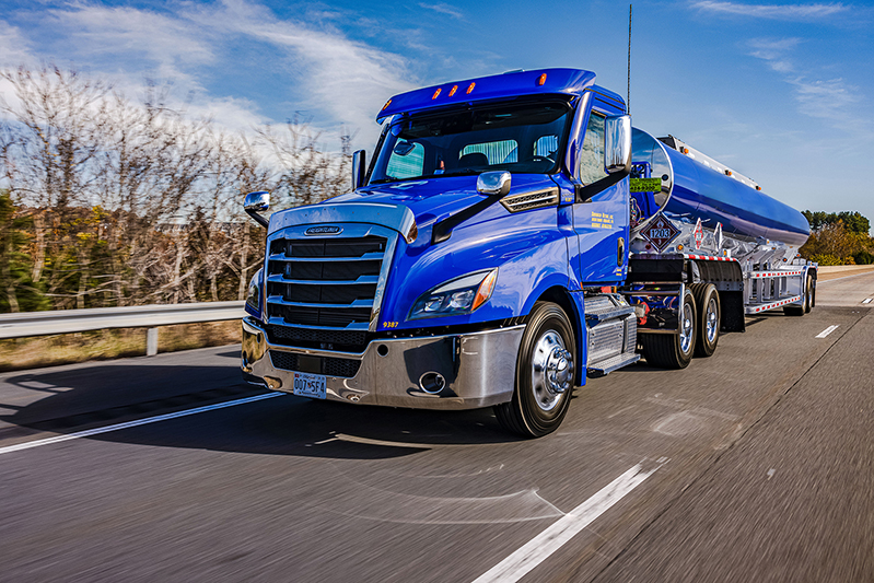 Front view of blue truck