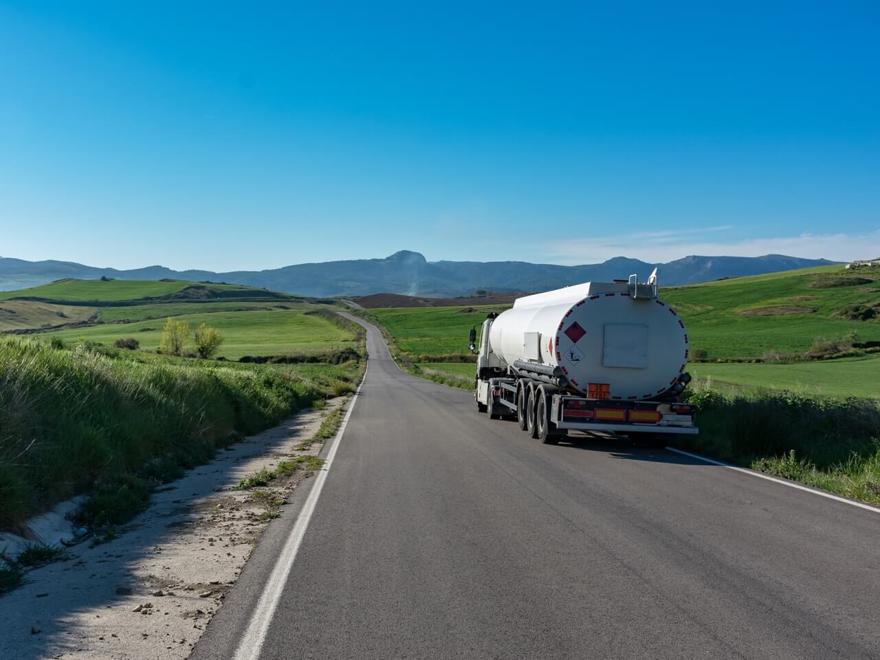 Transmix fuel truck driving down highway